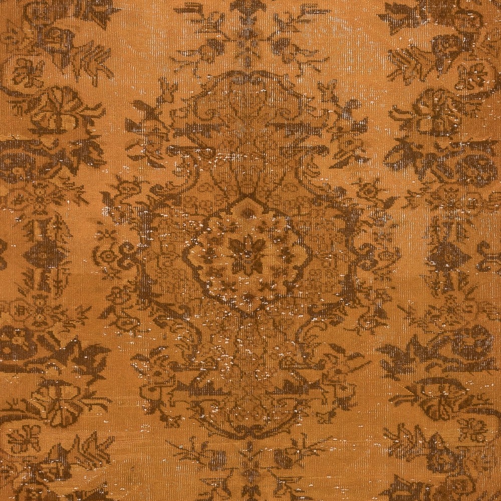 Orange Handmade Wool Area Rug from Turkey. Decorative Medallion Design Rug