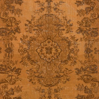 Orange Handmade Wool Area Rug from Turkey. Decorative Medallion Design Rug