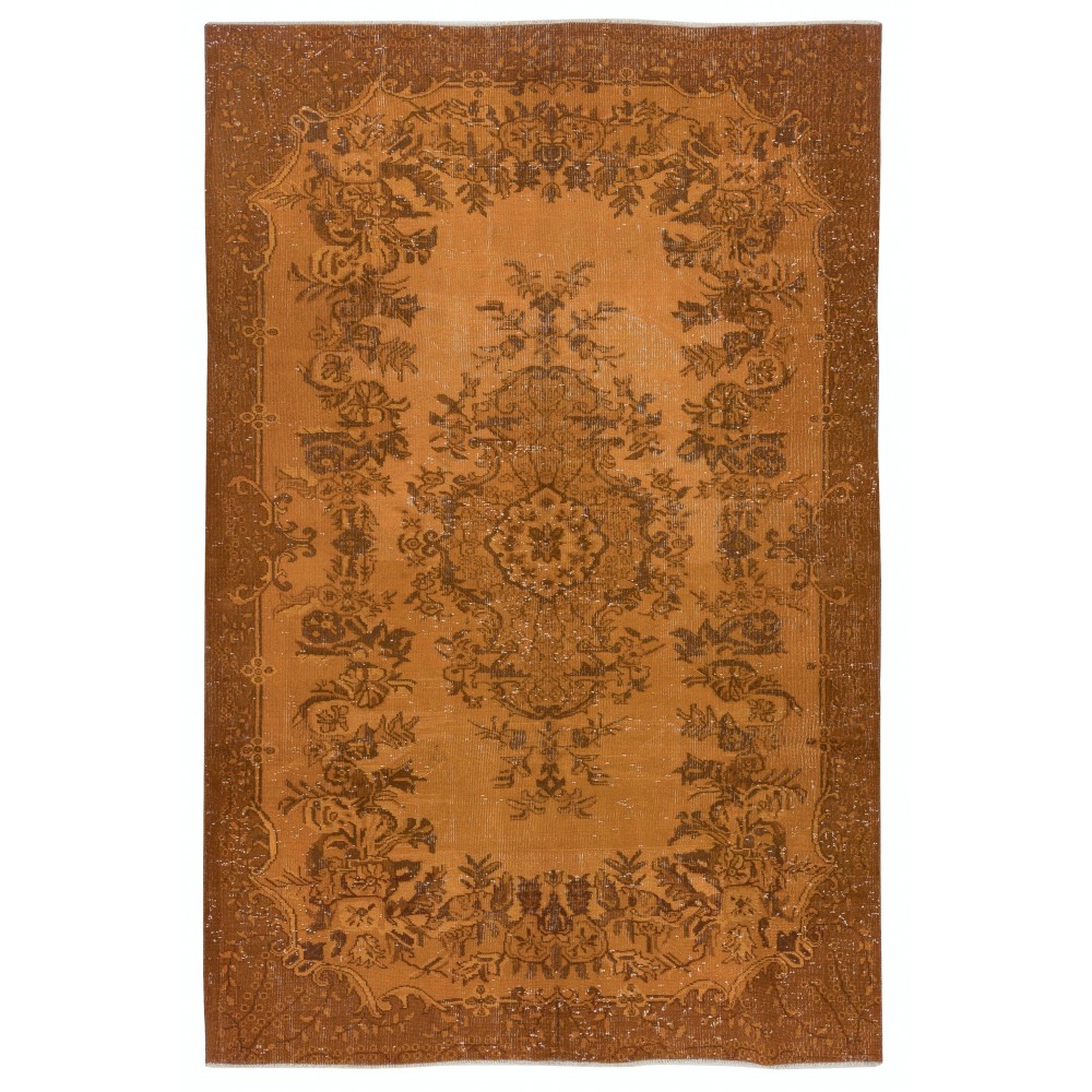 Orange Handmade Wool Area Rug from Turkey. Decorative Medallion Design Rug