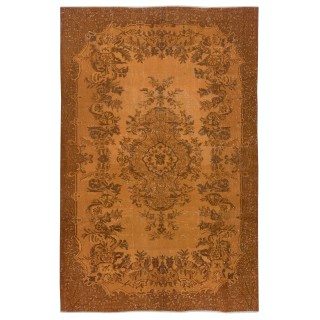Orange Handmade Wool Area Rug from Turkey. Decorative Medallion Design Rug