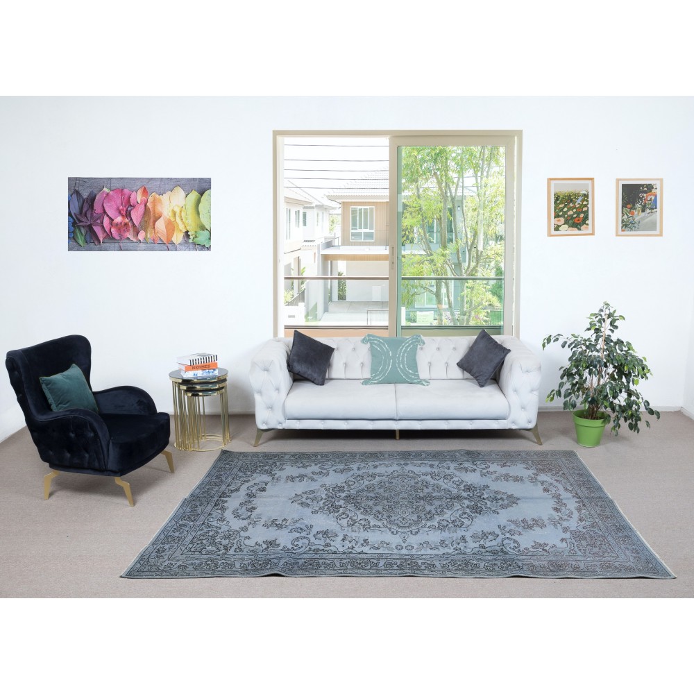 Contemporary Area Rug in Blue, Hand-woven and Hand-knotted in Turkey