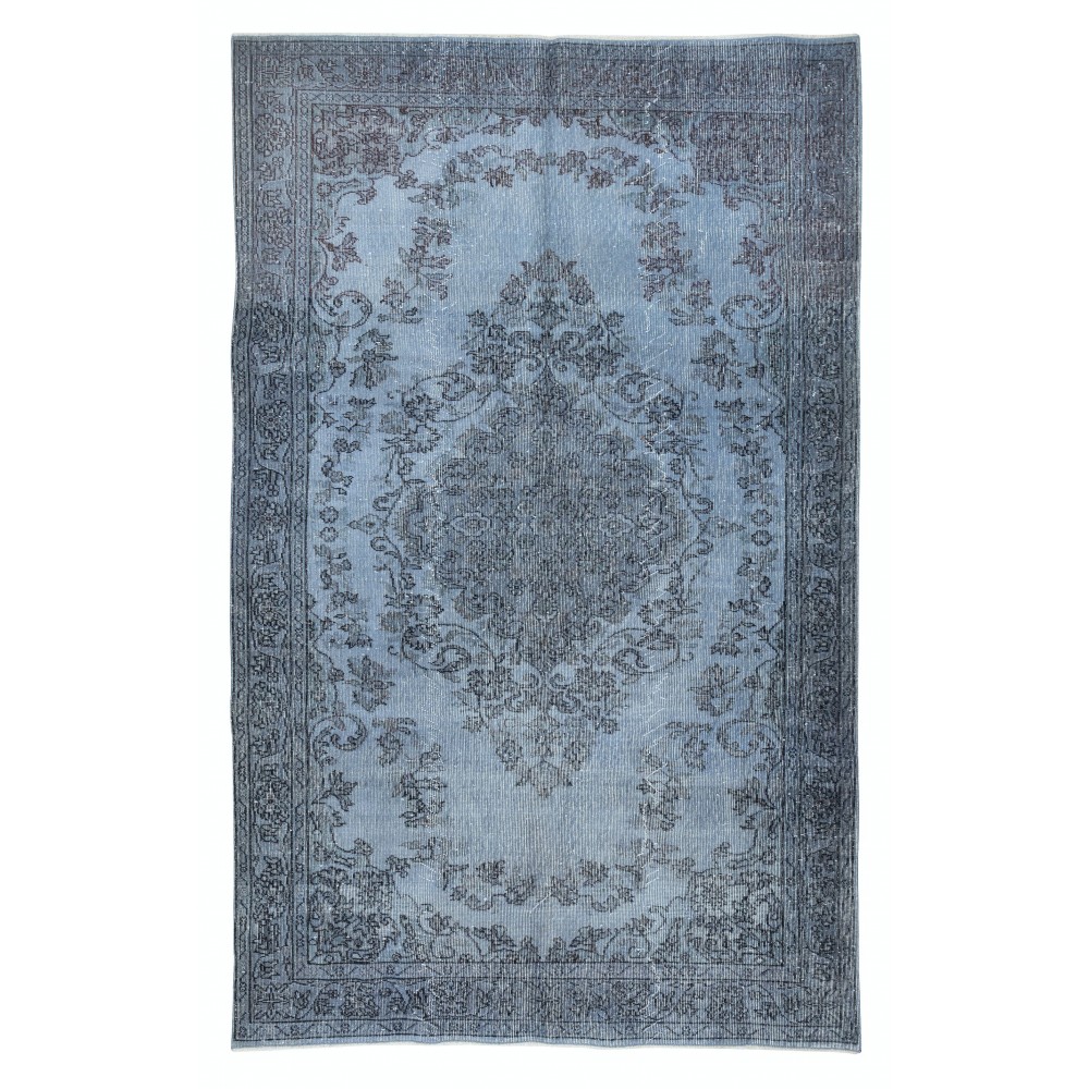 Contemporary Area Rug in Blue, Hand-woven and Hand-knotted in Turkey