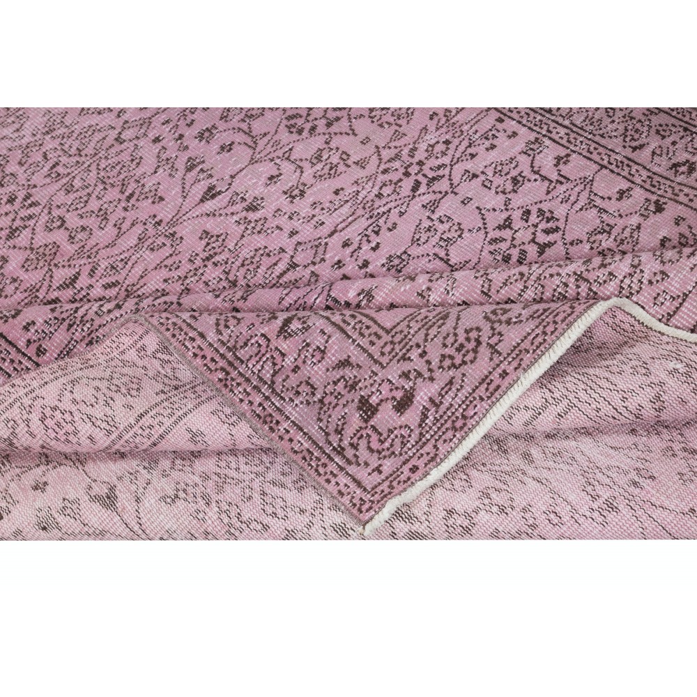 Contemporary Hand-knotted Area Rug with Floral Design. Pink Color Turkish Floor Covering