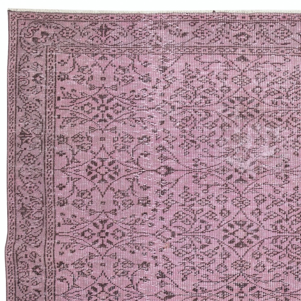 Contemporary Hand-knotted Area Rug with Floral Design. Pink Color Turkish Floor Covering