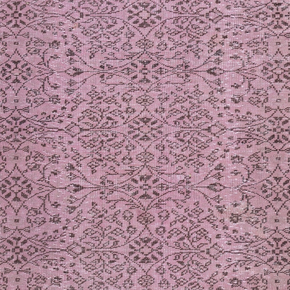Contemporary Hand-knotted Area Rug with Floral Design. Pink Color Turkish Floor Covering