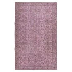 Contemporary Hand-knotted Area Rug with Floral Design. Pink Color Turkish Floor Covering