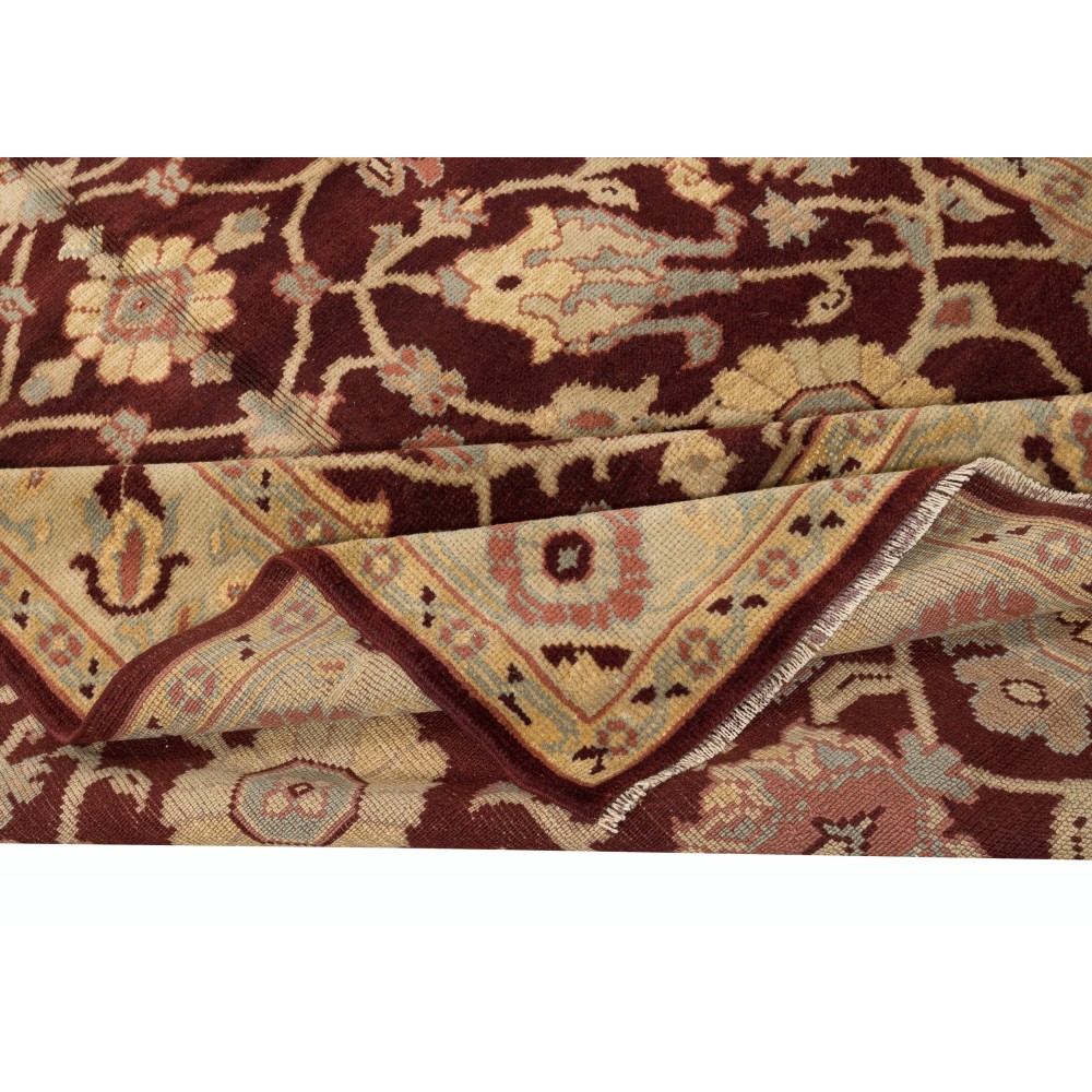 One of a kind Vintage Handmade Turkish Rug with Botanical Design and Red Background, 100% Wool