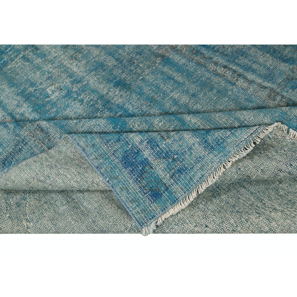 Contemporary Distressed Area Rug in Blue, Hand-woven and Hand-knotted in Turkey