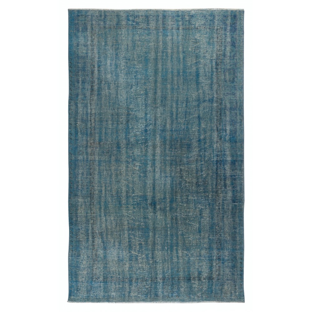 Contemporary Distressed Area Rug in Blue, Hand-woven and Hand-knotted in Turkey