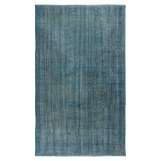 Contemporary Distressed Area Rug in Blue, Hand-woven and Hand-knotted in Turkey