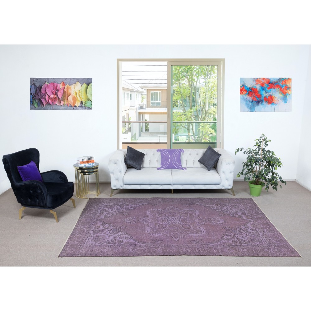 Purple Area Rug for Modern Interiors, Hand-Knotted in Turkey