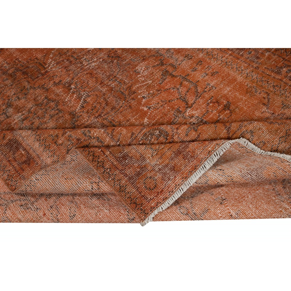 Handmade Bohemian Style Area Rug. Modern Orange Color Rug