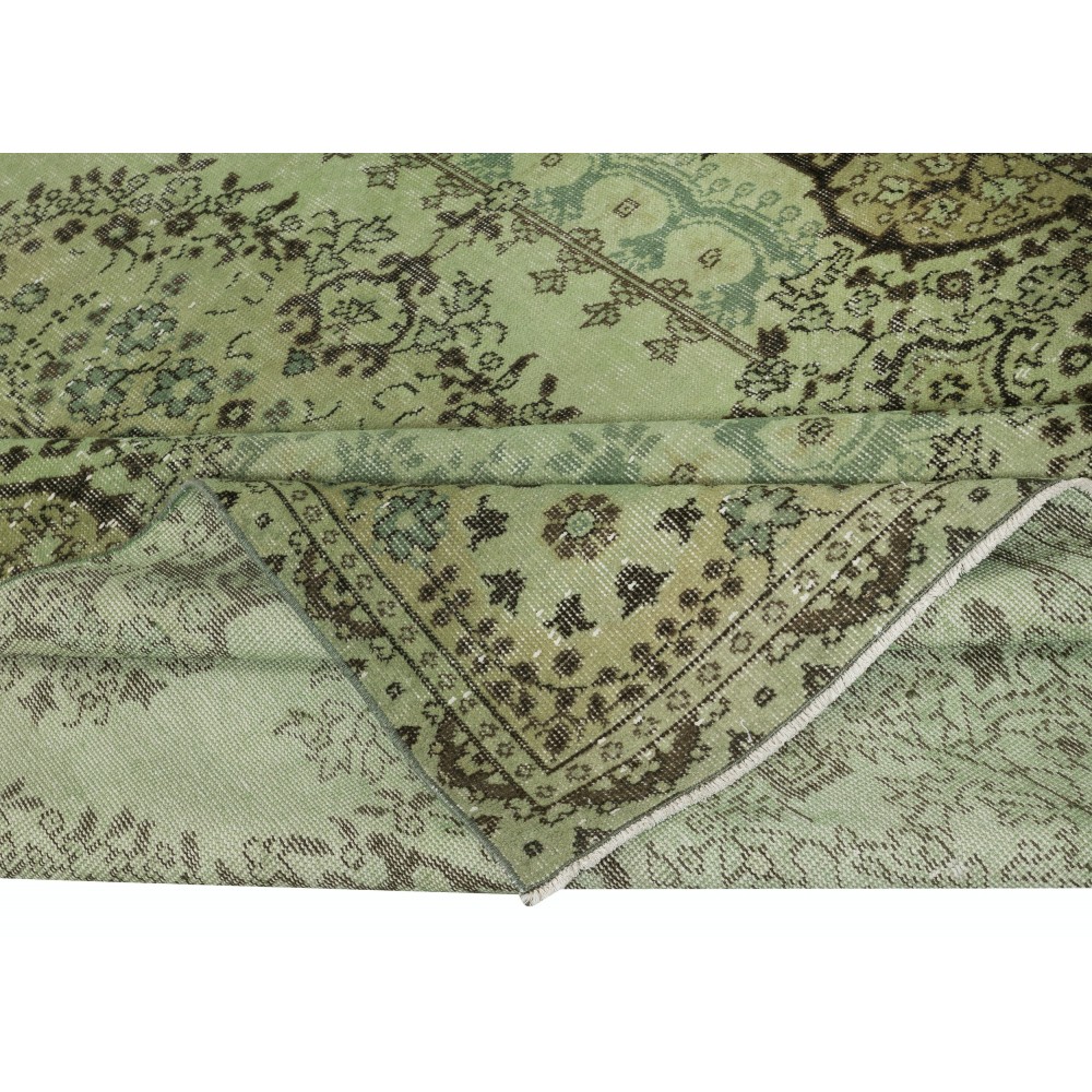 Handmade Turkish Wool Area Rug in Green, Modern Living Room Rug