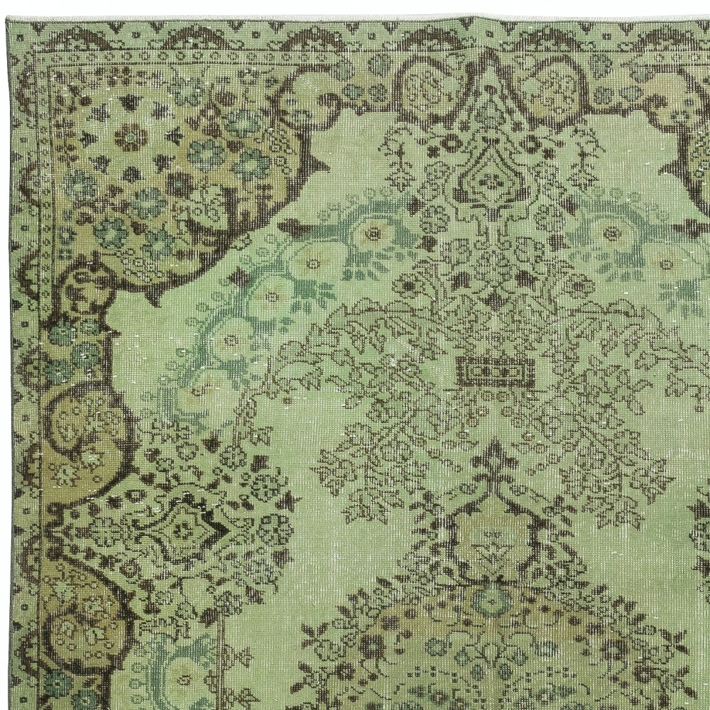 Handmade Turkish Wool Area Rug in Green, Modern Living Room Rug