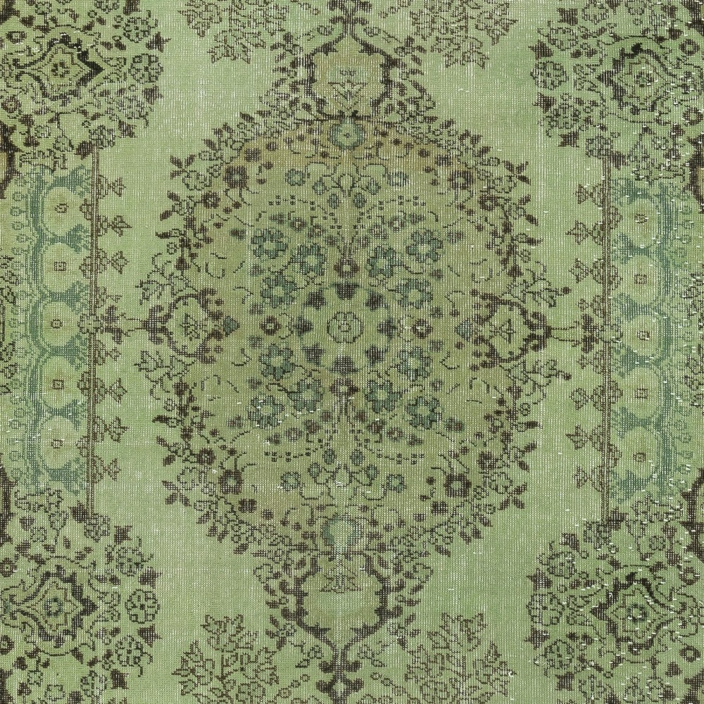 Handmade Turkish Wool Area Rug in Green, Modern Living Room Rug