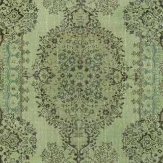 Handmade Turkish Wool Area Rug in Green, Modern Living Room Rug