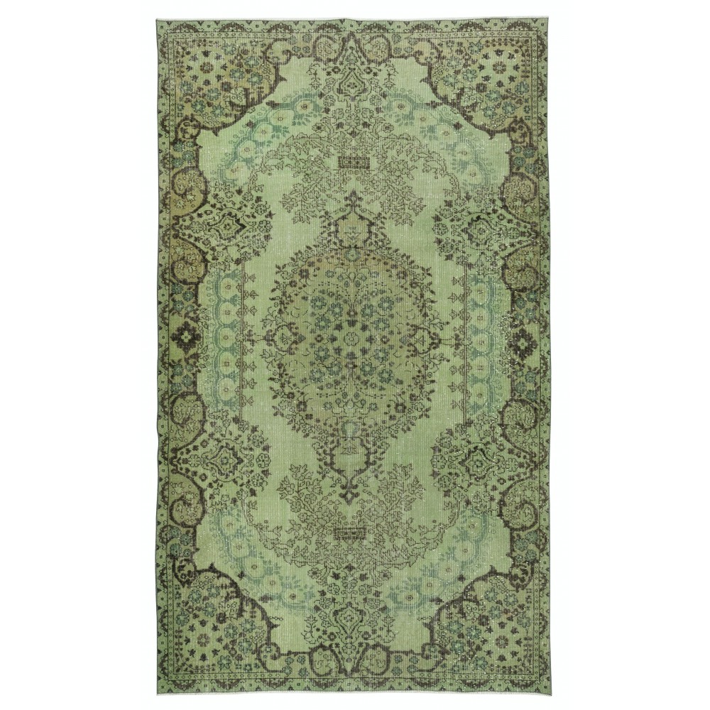 Handmade Turkish Wool Area Rug in Green, Modern Living Room Rug