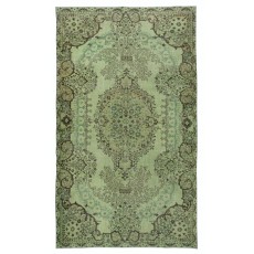Handmade Turkish Wool Area Rug in Green, Modern Living Room Rug