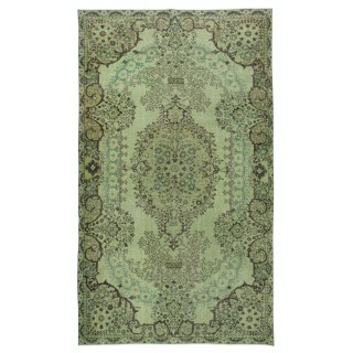 Handmade Turkish Wool Area Rug in Green, Modern Living Room Rug