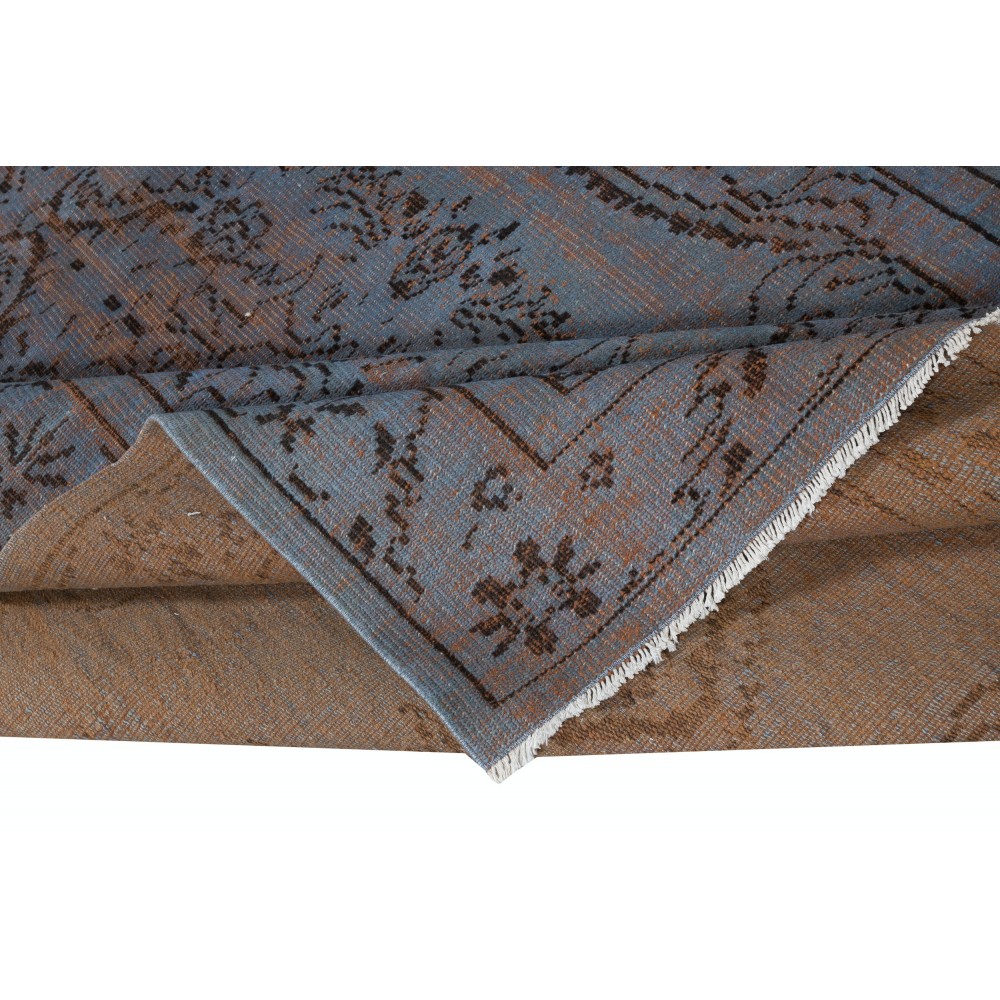 Vintage Handmade Turkish Area Rug redyed in Blue Color for modern interiors