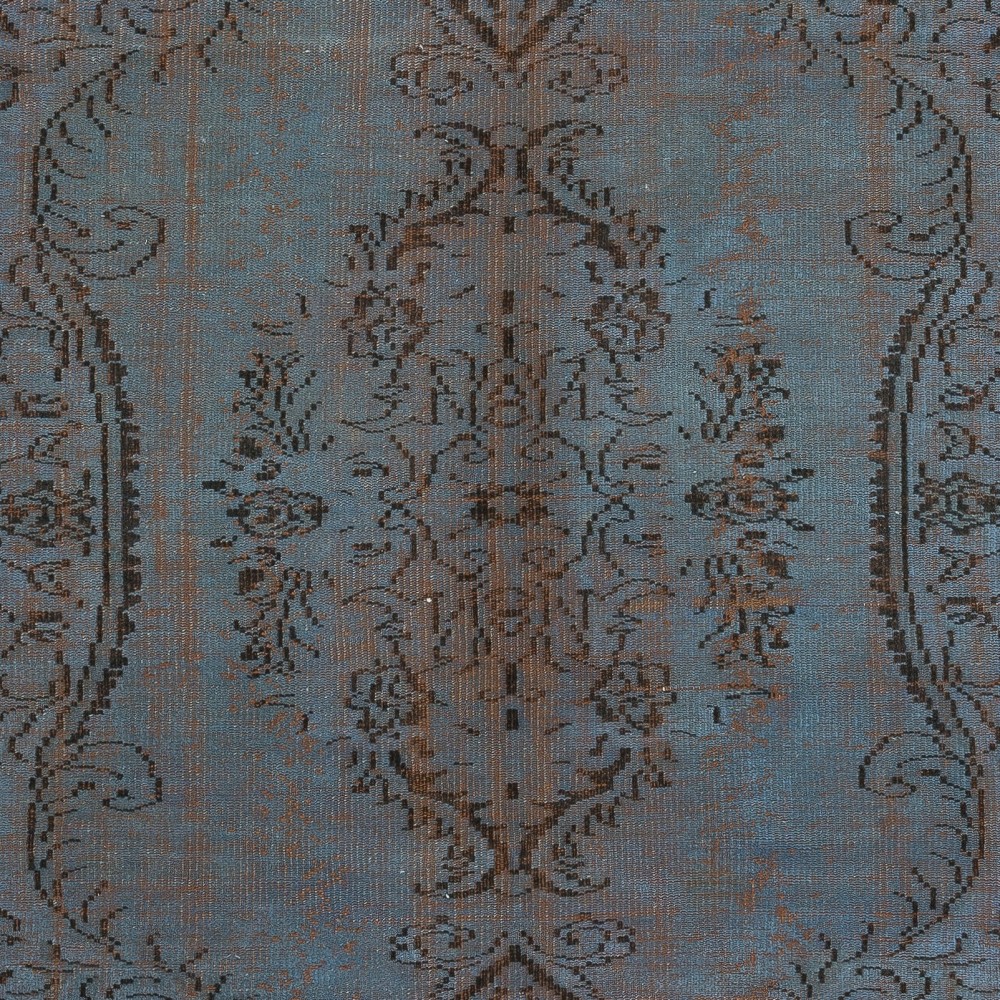 Vintage Handmade Turkish Area Rug redyed in Blue Color for modern interiors