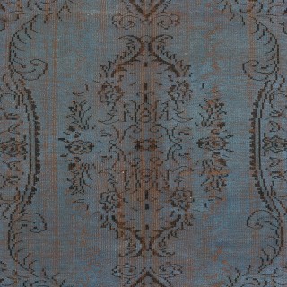 Vintage Handmade Turkish Area Rug redyed in Blue Color for modern interiors