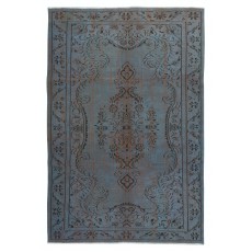Vintage Handmade Turkish Area Rug redyed in Blue Color for modern interiors