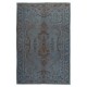 Vintage Handmade Turkish Area Rug redyed in Blue Color for modern interiors