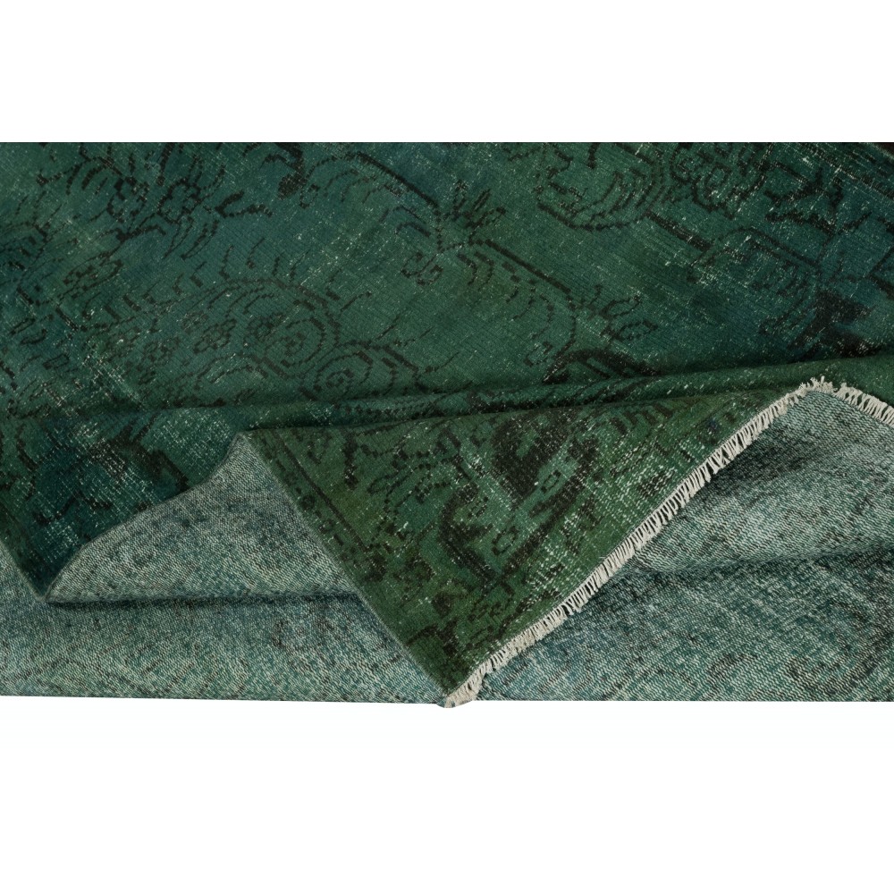 Modern Handmade Turkish Wool Area Rug in Dark Green