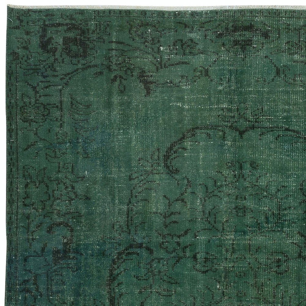 Modern Handmade Turkish Wool Area Rug in Dark Green