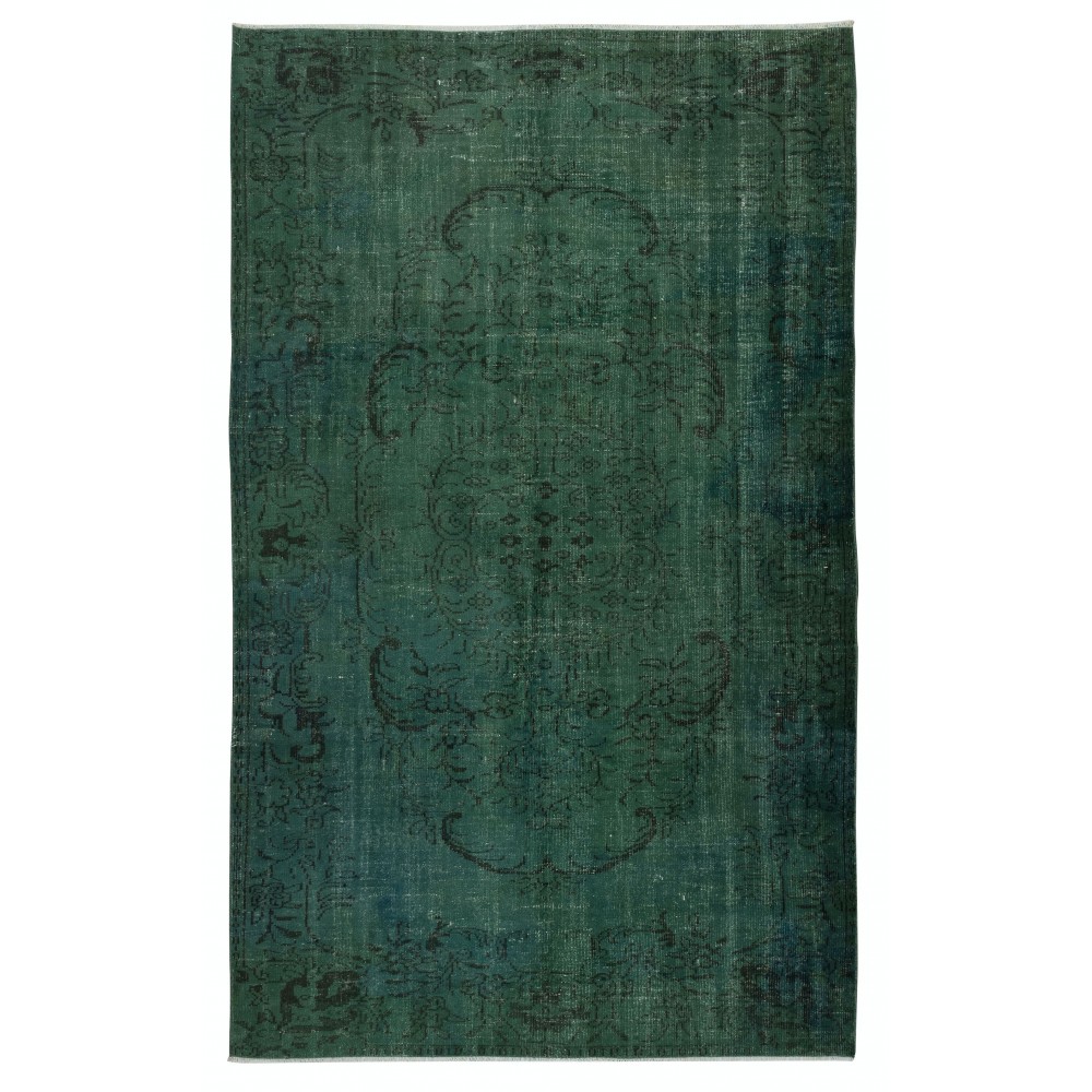 Modern Handmade Turkish Wool Area Rug in Dark Green