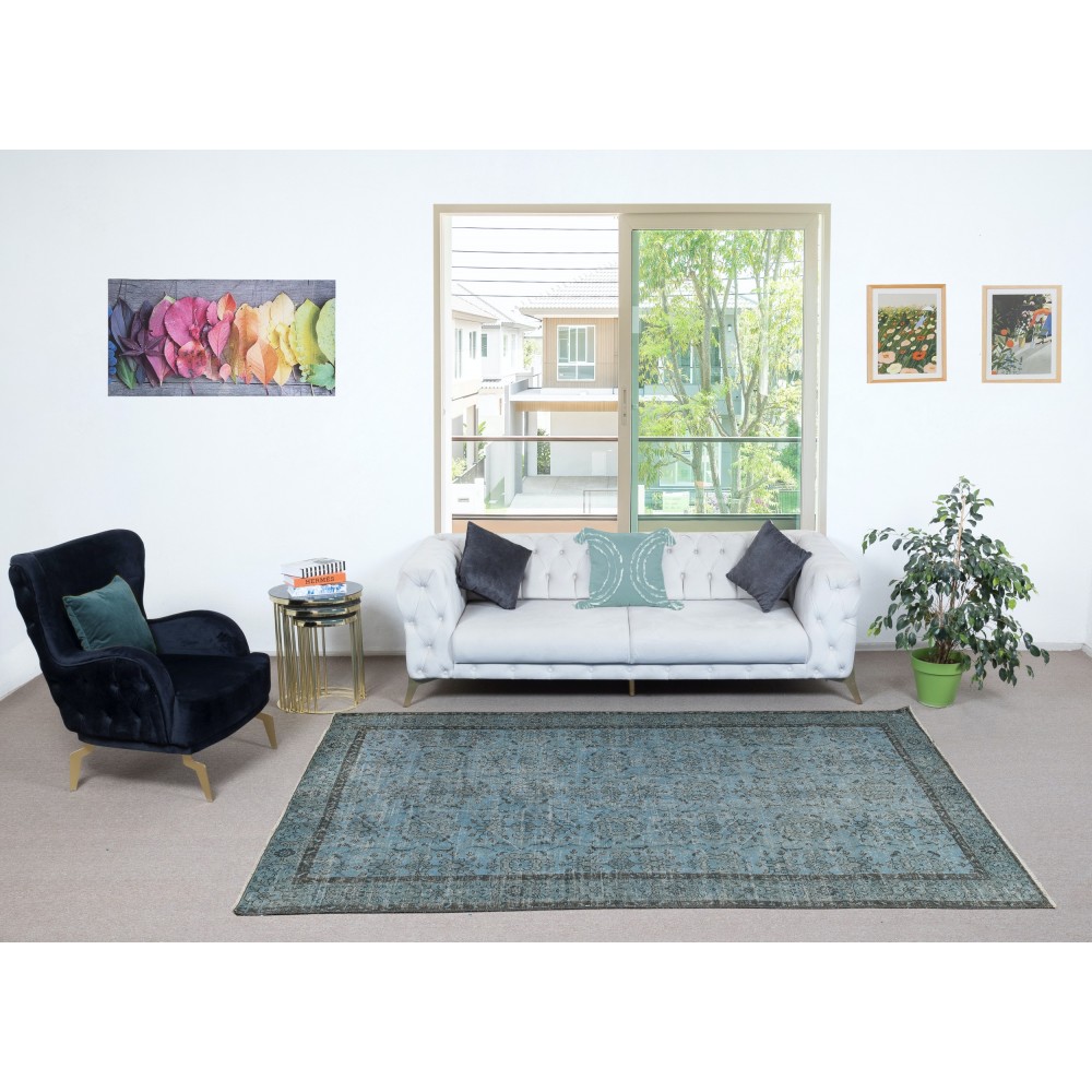 Blue Area Rug for Contemporary Interiors, Handmade in Turkey