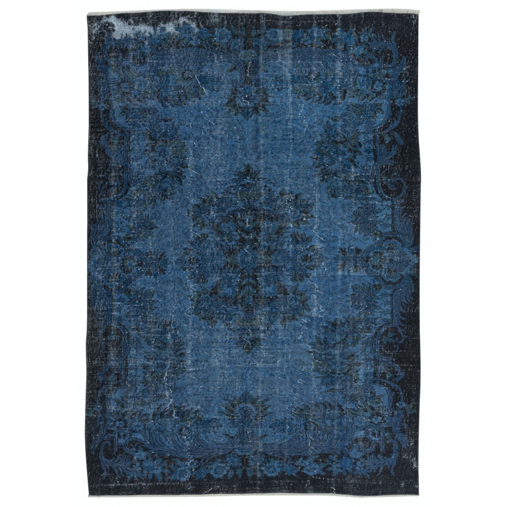 Vintage Handmade Turkish Area Rug dyed in Blue 4 Modern Interiors