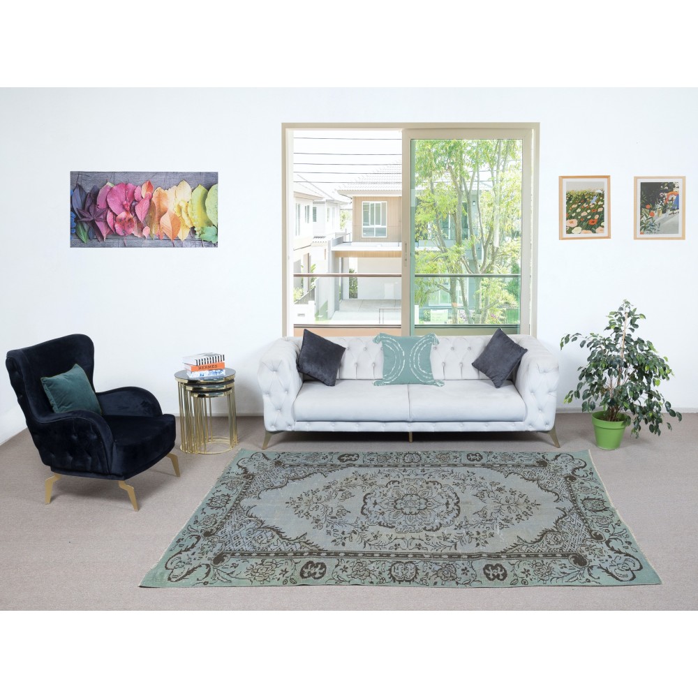 Light Blue Color Handmade Turkish Wool Area Rug for Modern Home and Office Decor