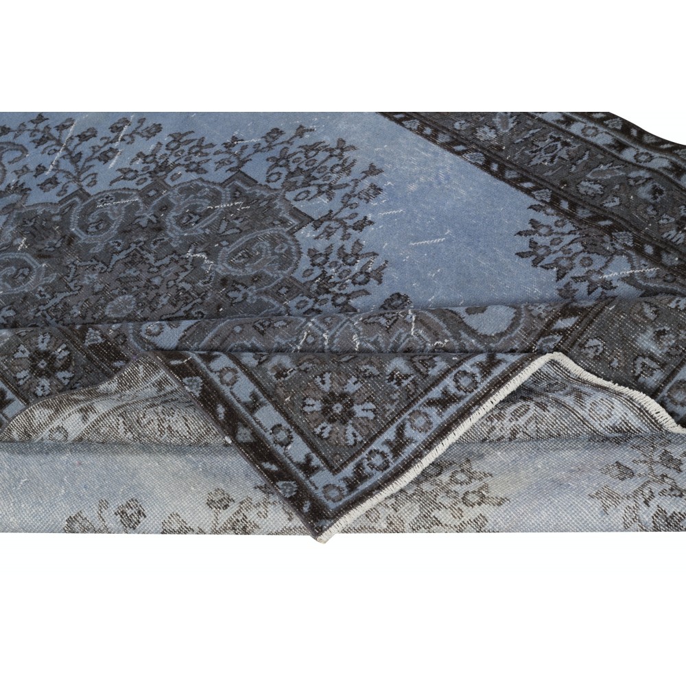 Modern Hand Knotted Blue Color Turkish Wool Area Rug with Medallion Design