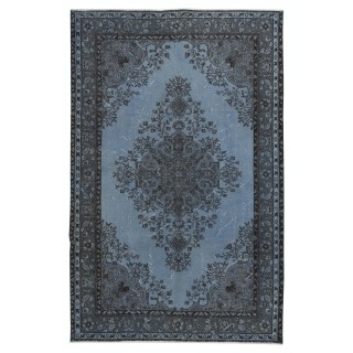 Modern Hand Knotted Blue Color Turkish Wool Area Rug with Medallion Design
