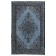 Modern Hand Knotted Blue Color Turkish Wool Area Rug with Medallion Design