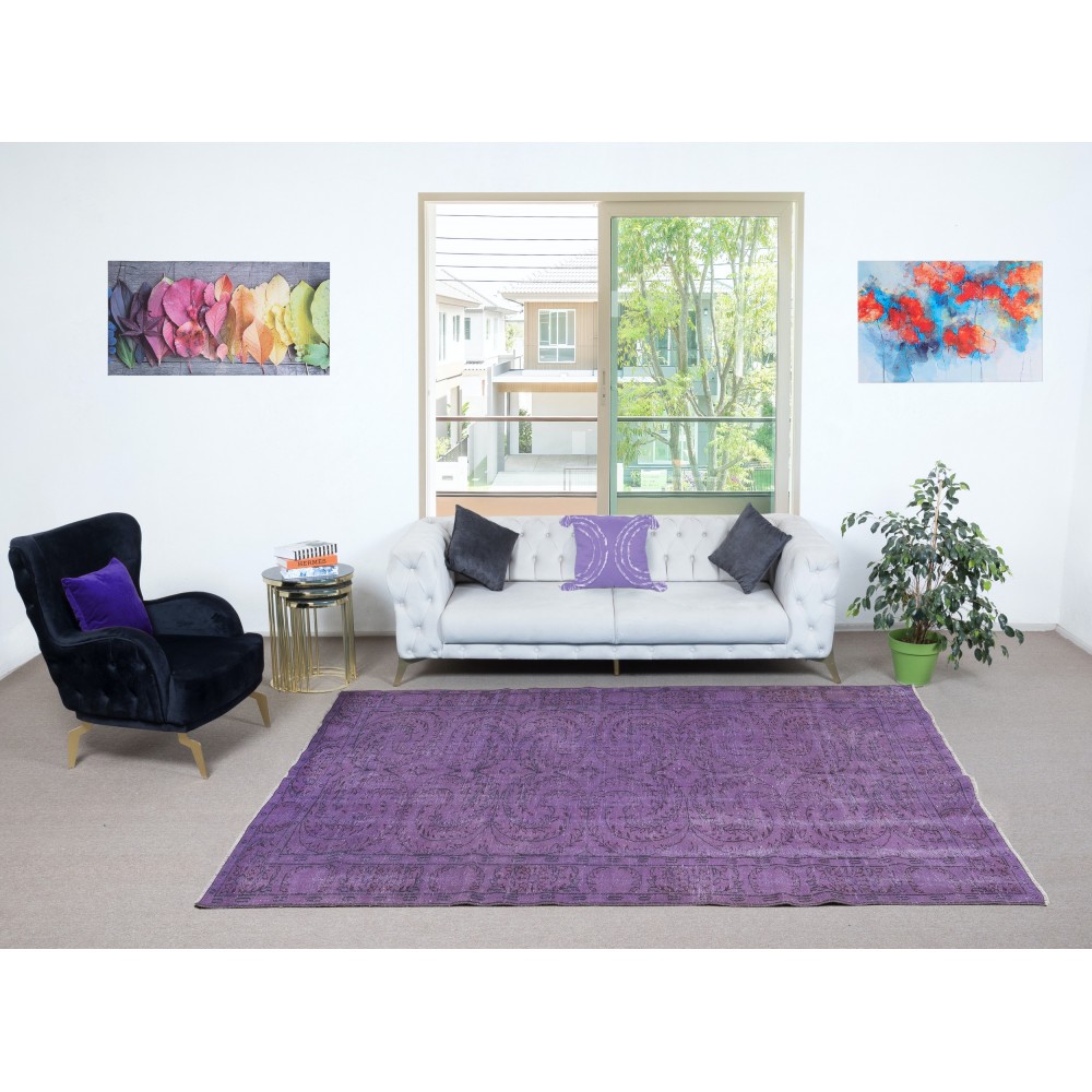 Modern Purple Color Rug, Handmade Turkish Floor Rug, Bohemian Home Decor