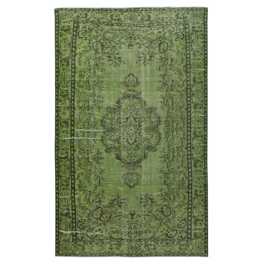 Green Wool Area Rug for Modern Interiors. Hand-Knotted in Turkey