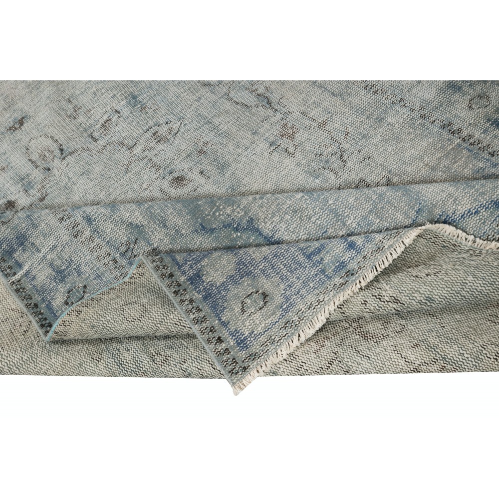 Distressed Blue Area Rug for Contemporary Interiors, Handmade in Turkey