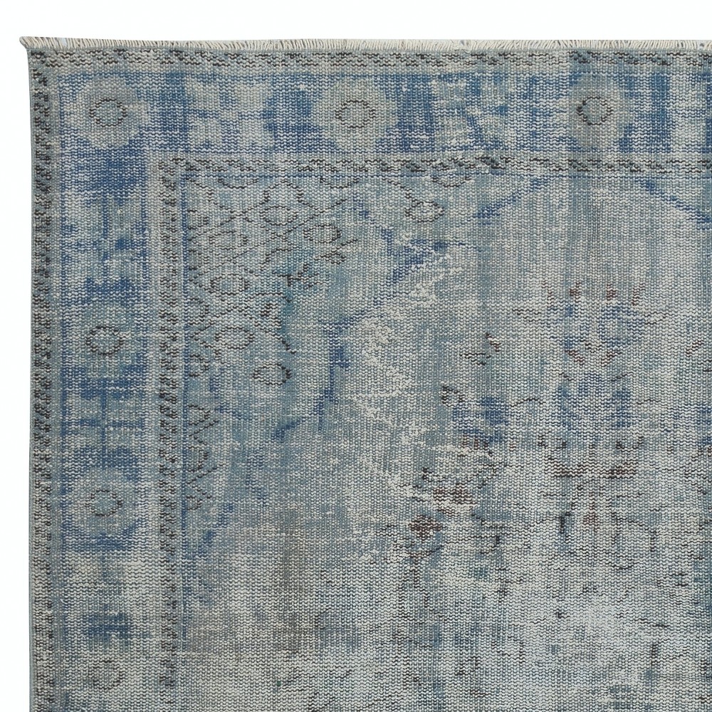 Distressed Blue Area Rug for Contemporary Interiors, Handmade in Turkey