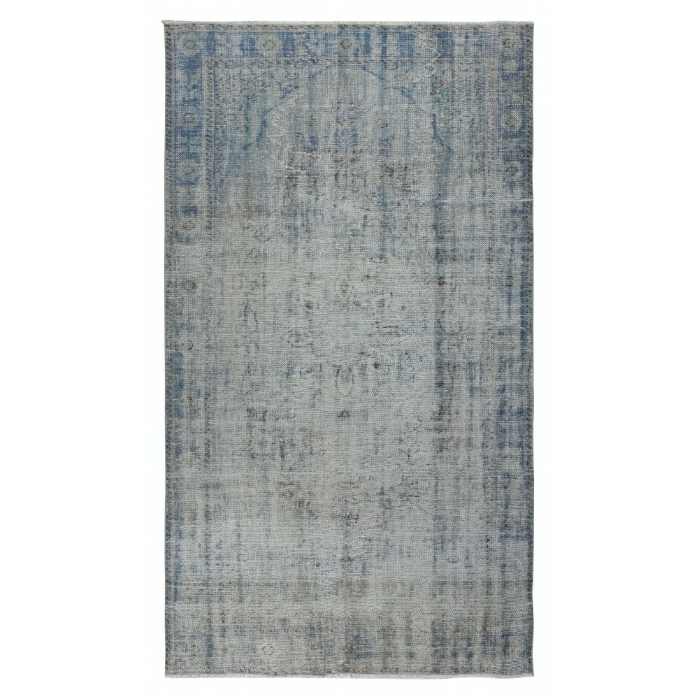 Distressed Blue Area Rug for Contemporary Interiors, Handmade in Turkey
