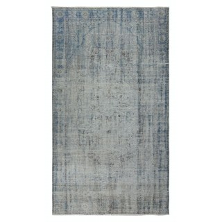 Distressed Blue Area Rug for Contemporary Interiors, Handmade in Turkey