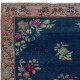 Chinese Art Deco Inspired Vintage Handmade Area Rug in Dark Blue Color