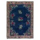 Chinese Art Deco Inspired Vintage Handmade Area Rug in Dark Blue Color