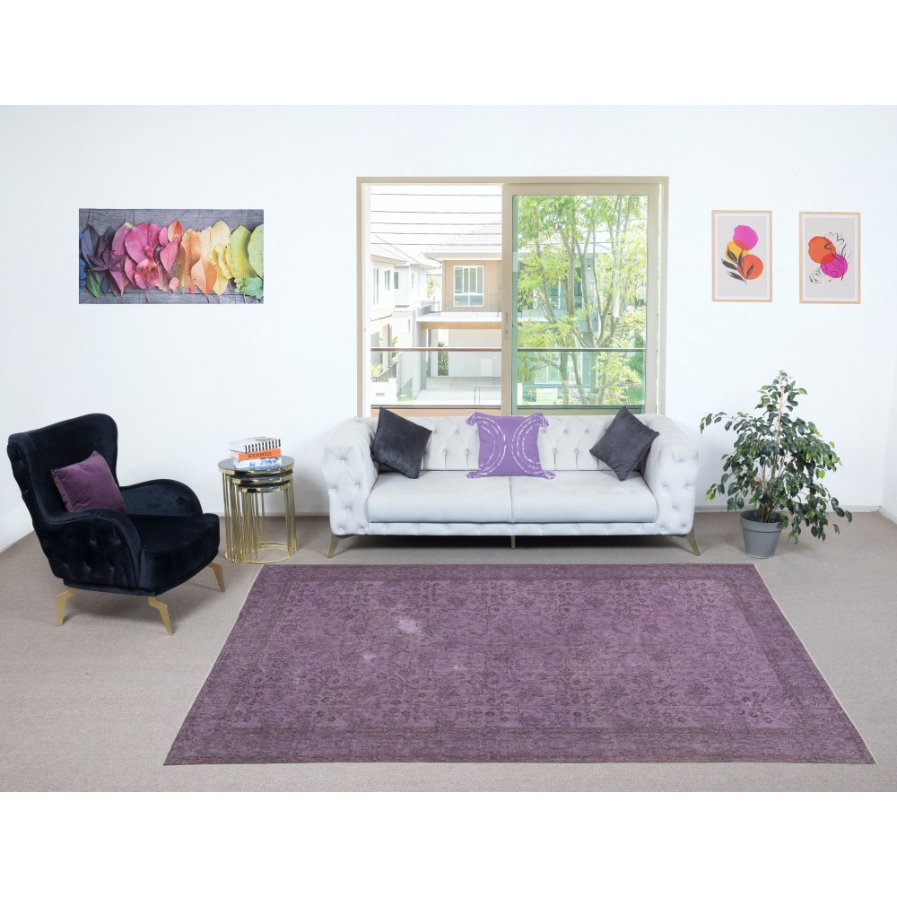 Purple Color Handmade Wool Rug from Turkey, Modern Home Decor