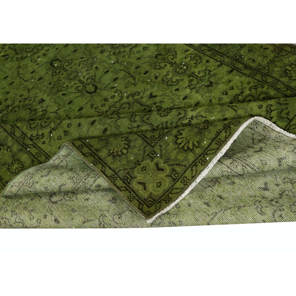 Modern Handmade Turkish Wool Area Rug with Floral Design and Green Background