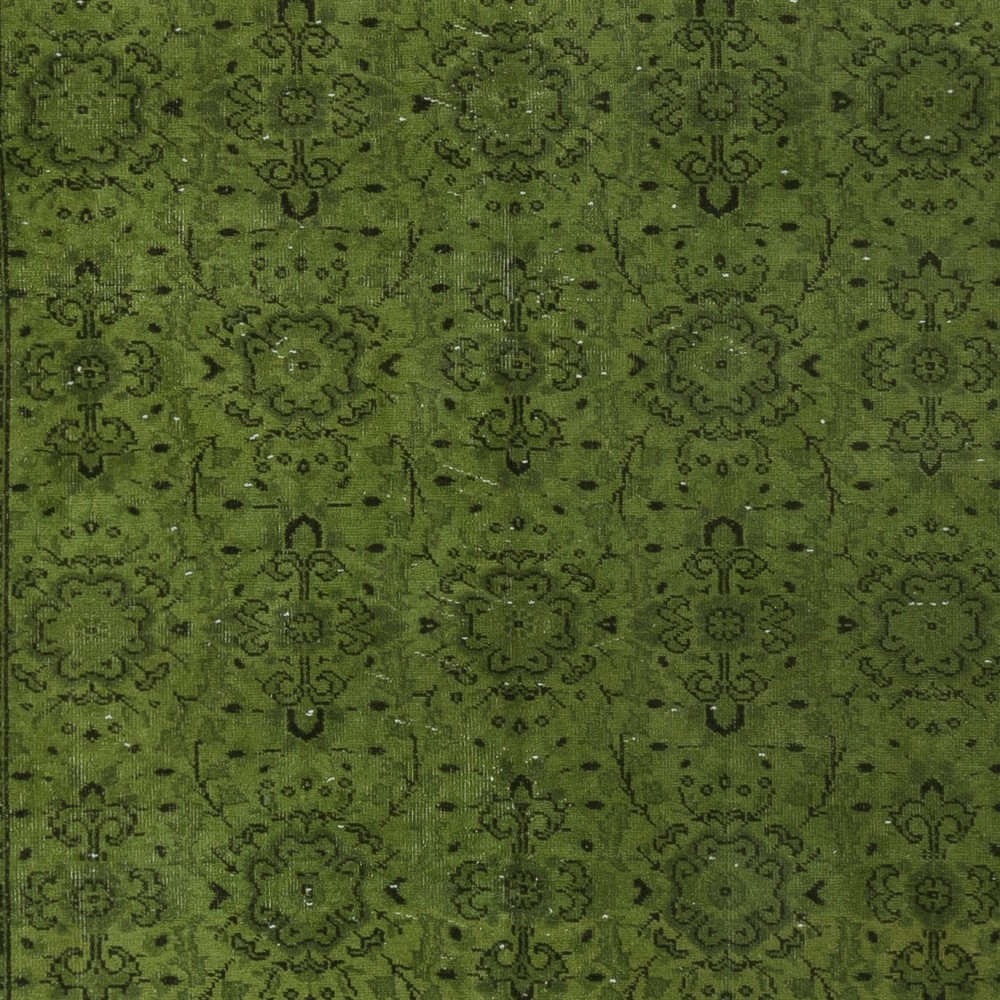 Modern Handmade Turkish Wool Area Rug with Floral Design and Green Background