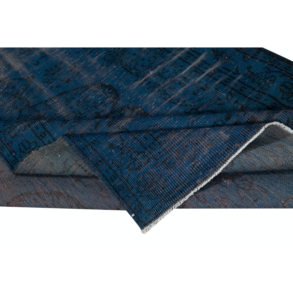 Navy Blue Color Handmade Turkish Area Rug for Contemporary Interiors