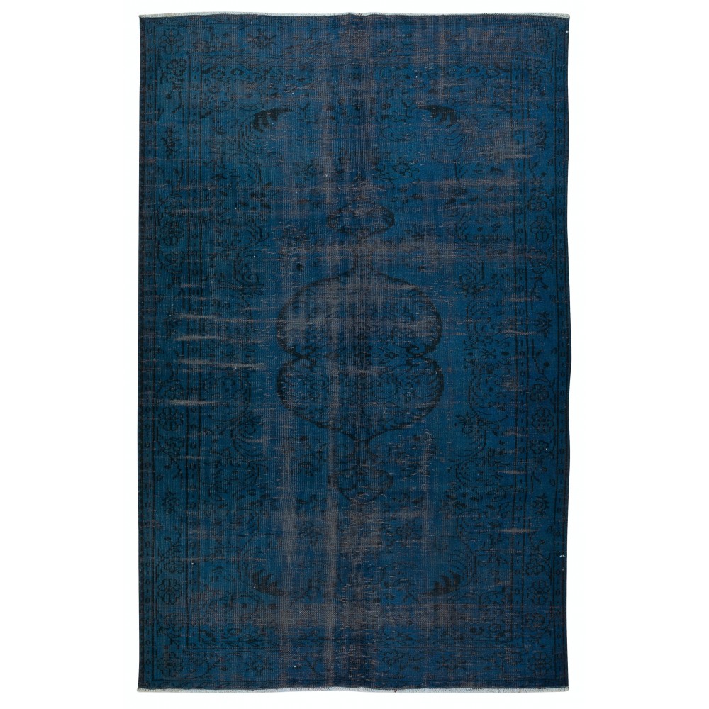 Navy Blue Color Handmade Turkish Area Rug for Contemporary Interiors